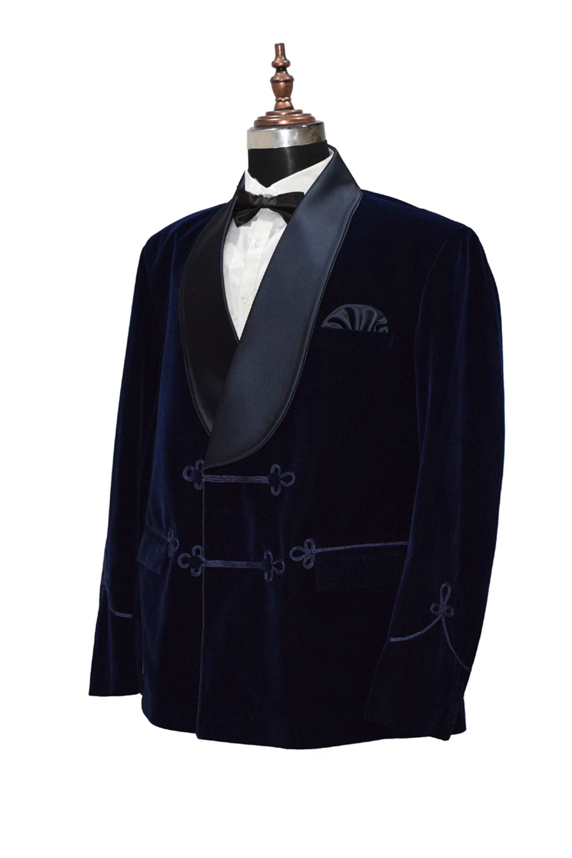 Men Navy Blue Velvet Smoking Jacket Classic Style for Timeless Evening Wear
