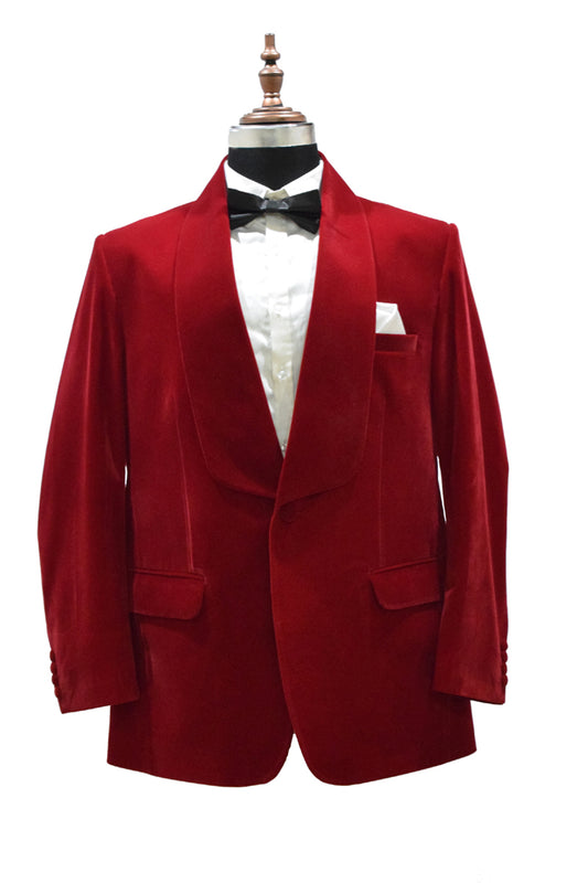 Men Red Velvet Smoking Jacket Classic Style for Timeless Evening Wear