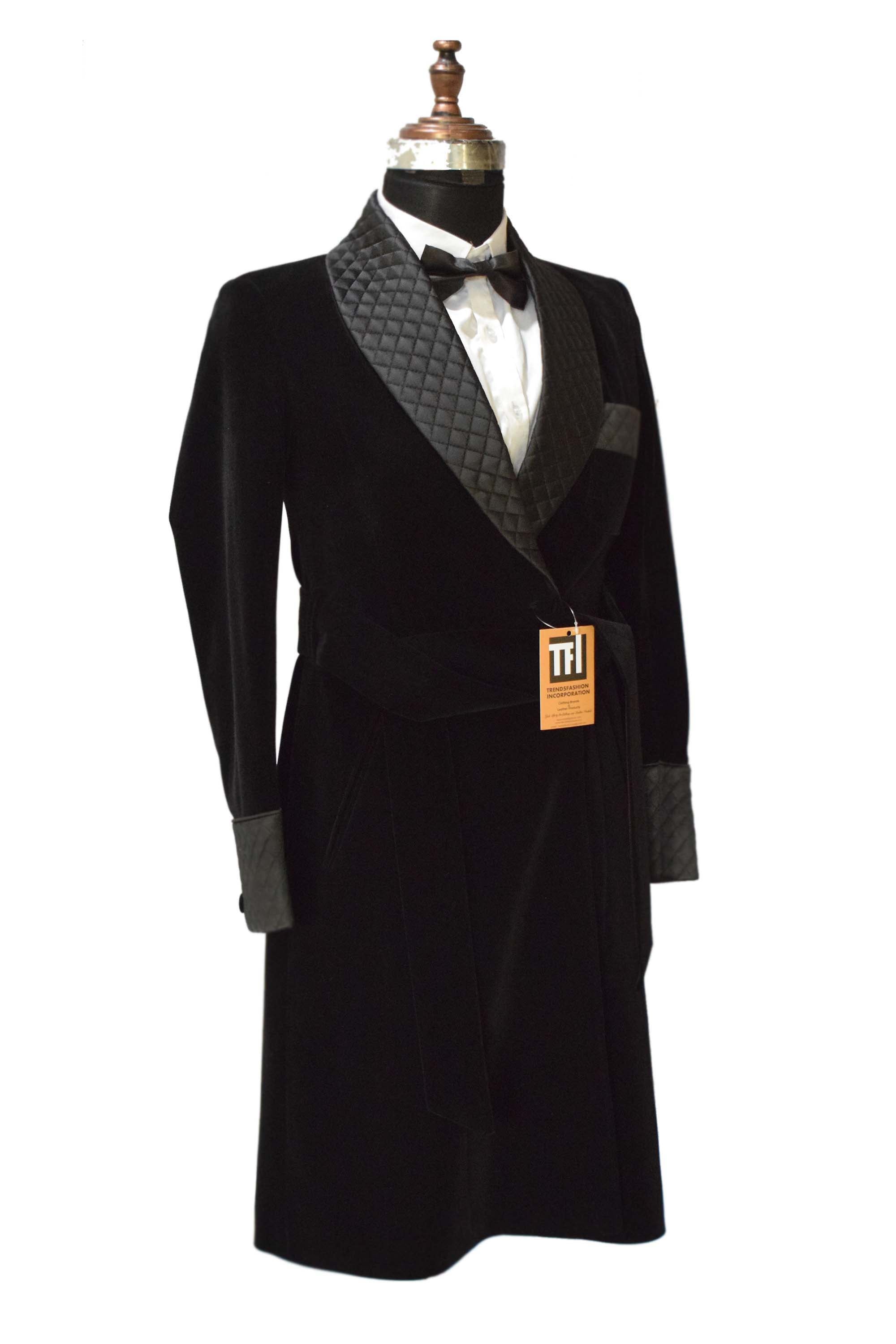 Women Black Smoking Jacket Long Robe