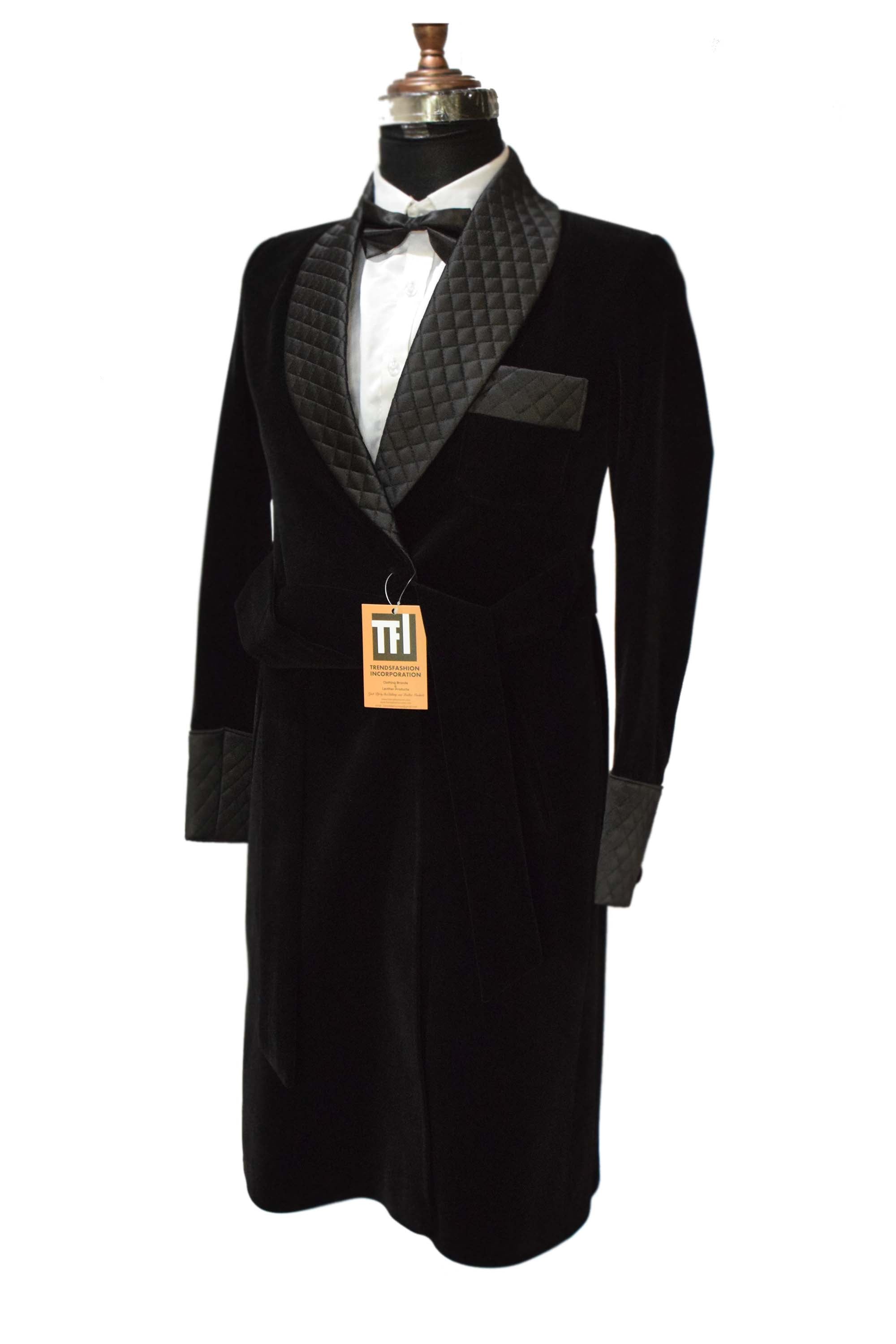 Women Black Smoking Jacket Long Robe
