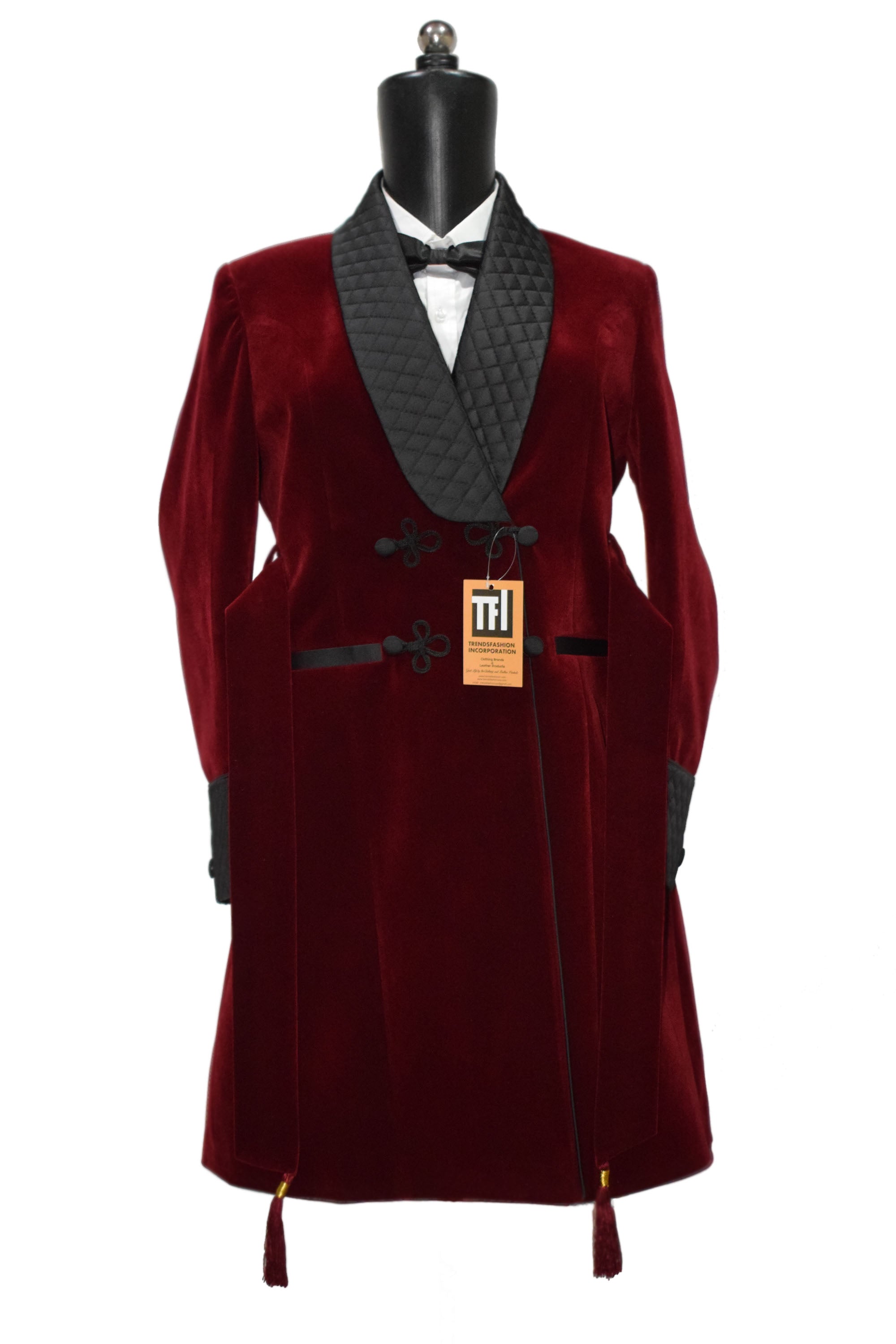 Women Maroon Smoking Jacket Long Robe