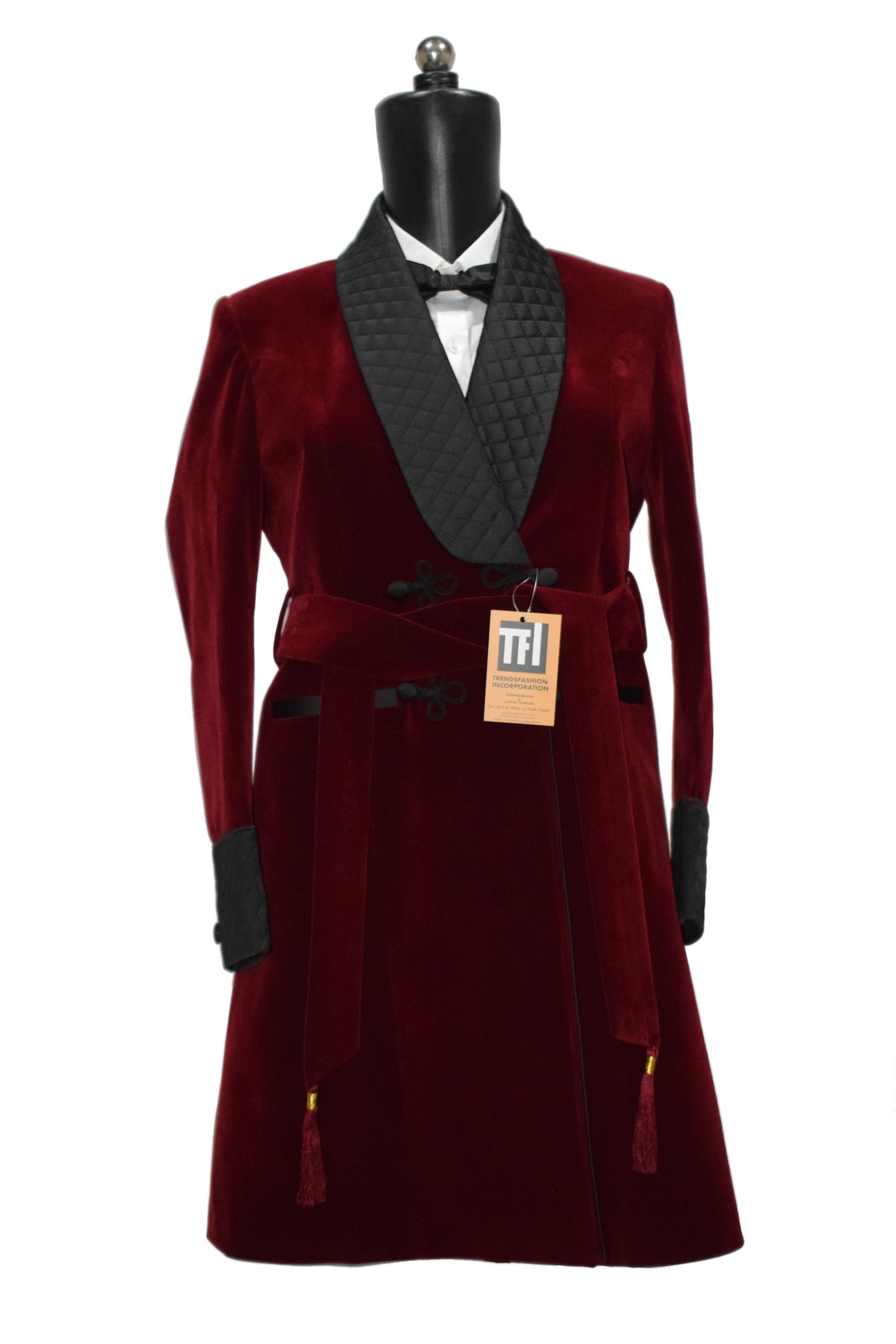 Women Maroon Smoking Jacket Long Robe
