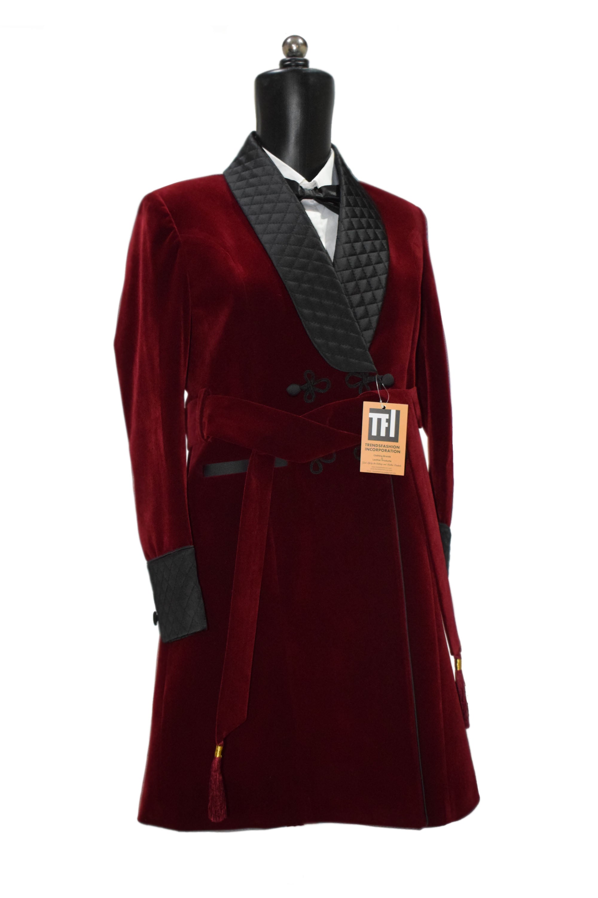 Women Maroon Smoking Jacket Long Robe