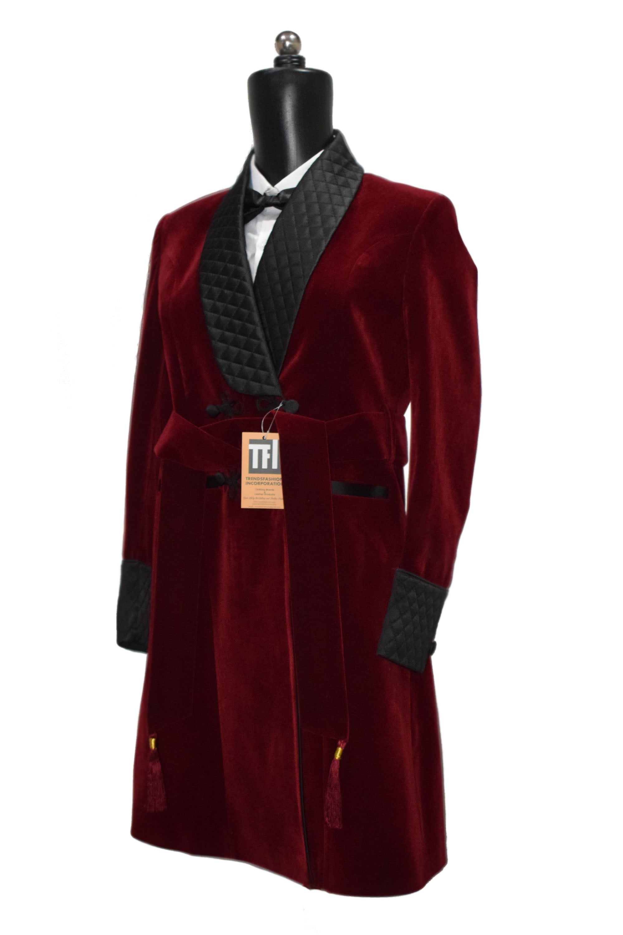 Women Maroon Smoking Jacket Long Robe