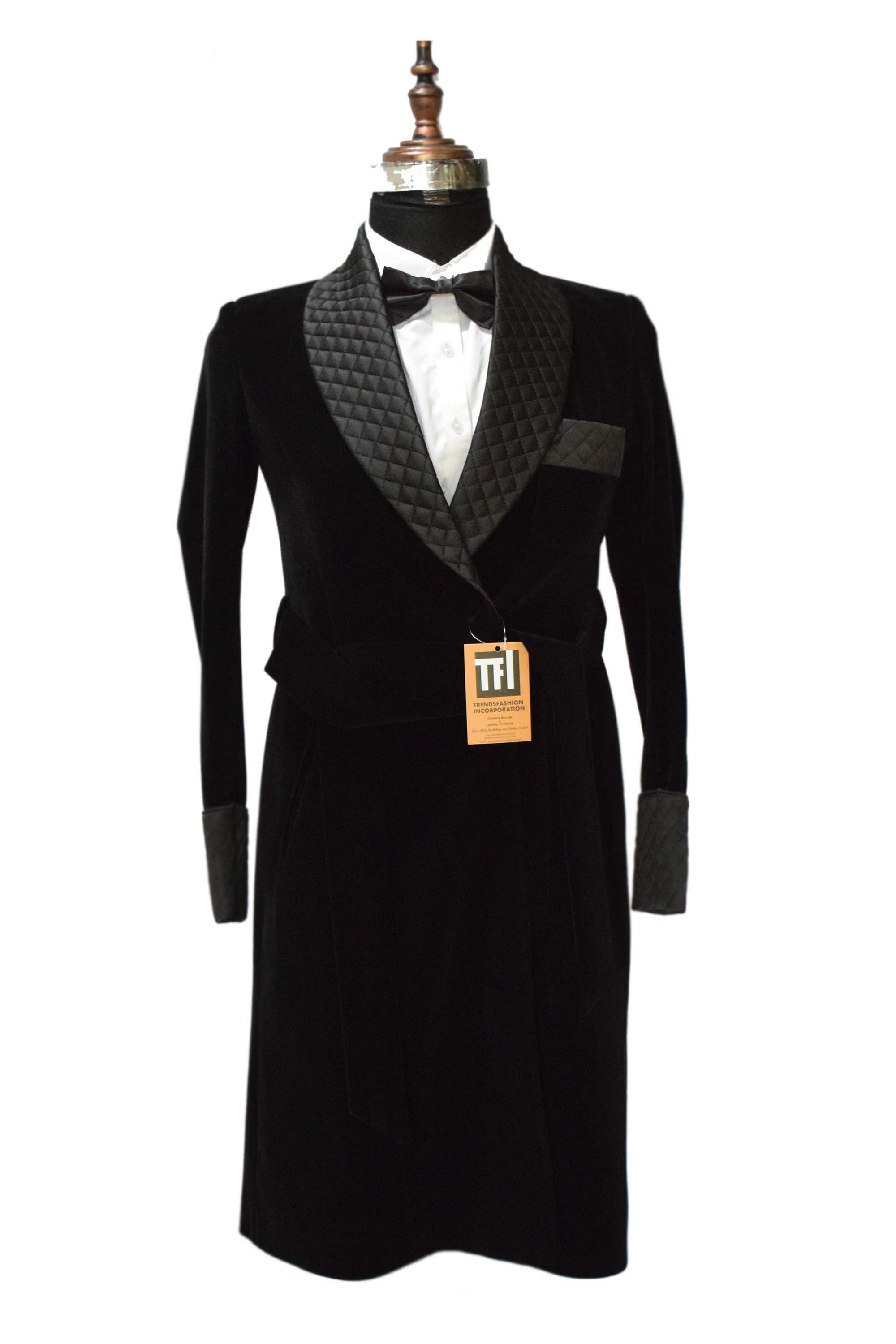 Women Black Smoking Jacket Long Robe