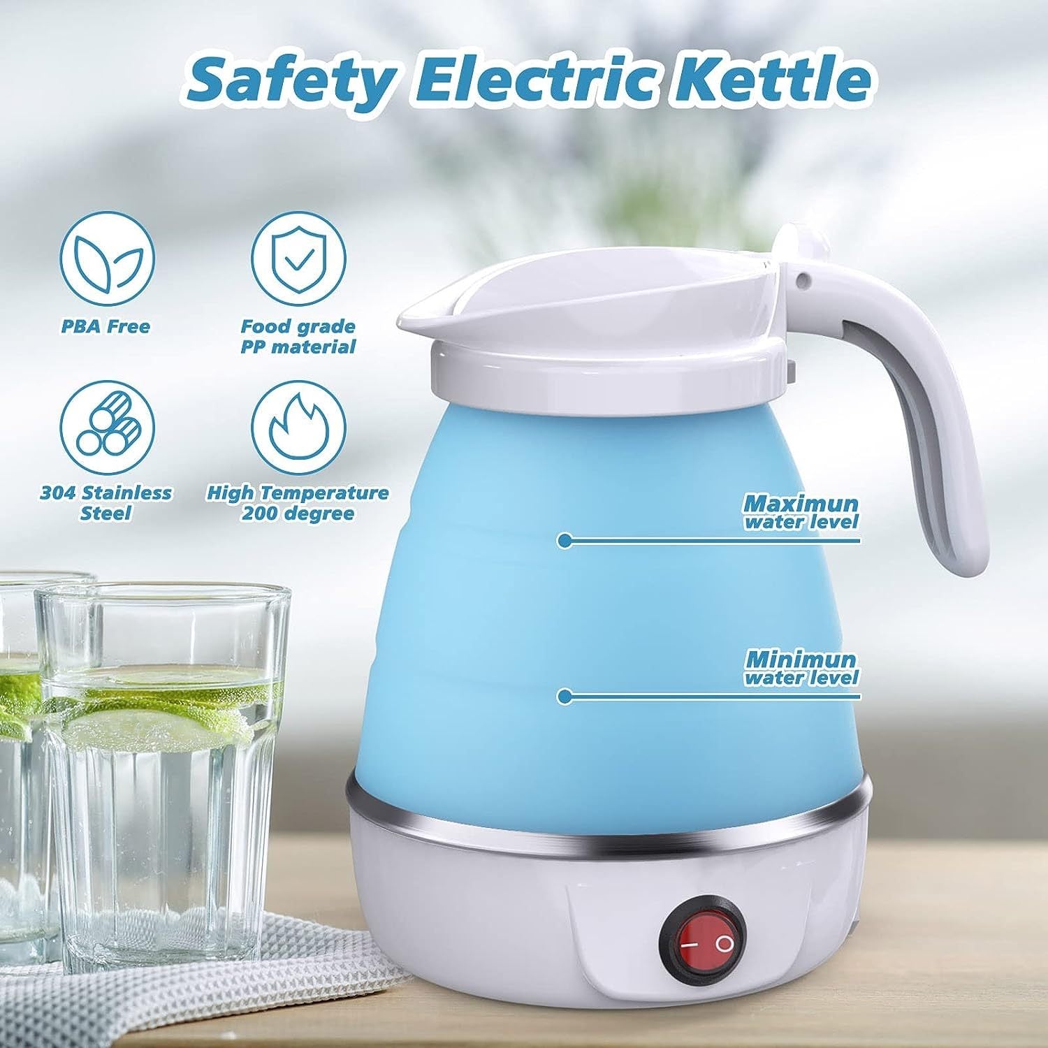 Foldable Electric Kettle, Camping Kettle, Mini Travel Kettle, Silicone Electric Water Boiler.