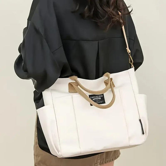 Multi Pocket Tote Bag For Women, Retro Canvas Shoulder Bag, Versatile Crossbody Bag