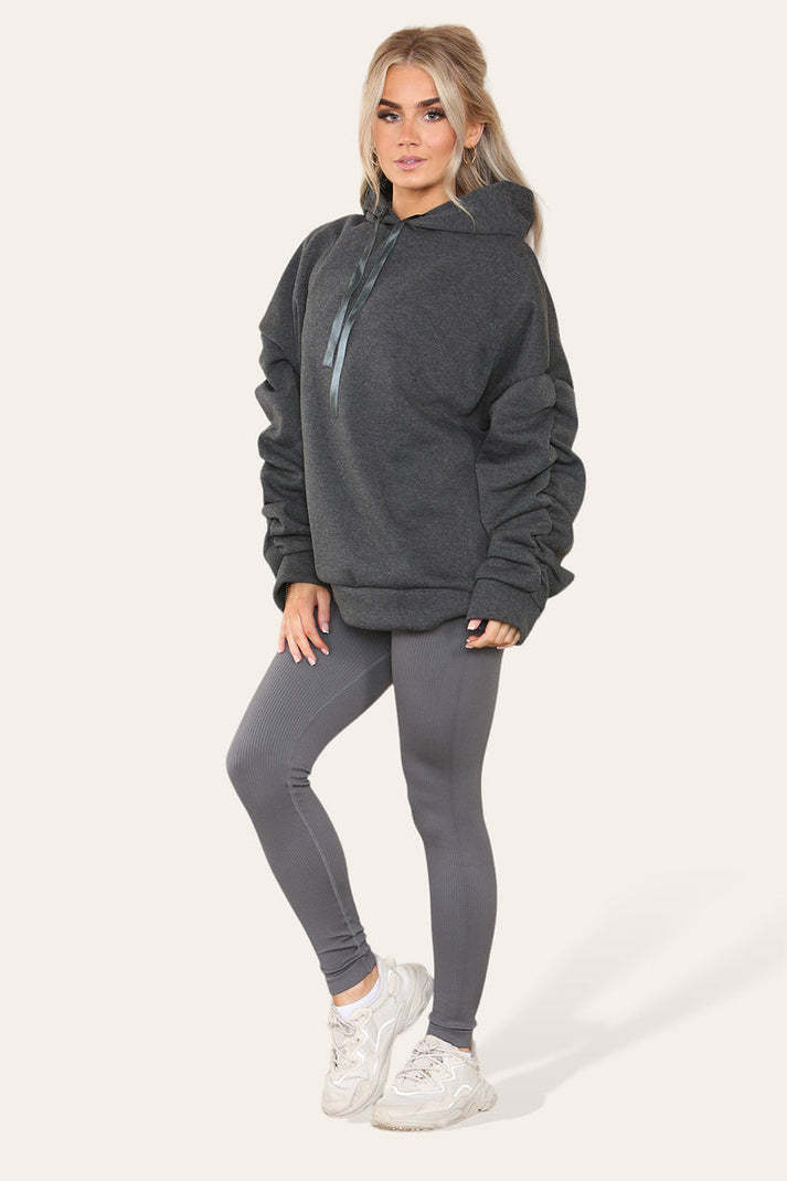 Plus Size Ruched Sleeves Hoodie