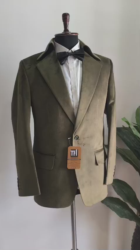 Men Olive green Velvet coat Jacket