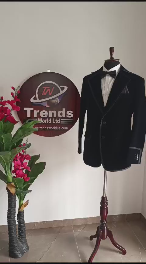 Black Velvet Smoking Jacket with Black Trim